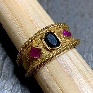 14k gold plated sterling silver ruby & sapphire ring size 8